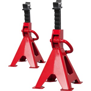 Set di due cavalletti rossi UB-2000 B, portata 2 t ciascuno, per manutenzione e riparazione auto.