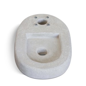 Fontana da giardino t.b.t. in pietra, forma ovale con vasca e fori.