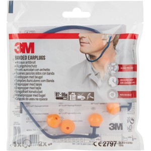 3M Protezione acustica ad archetto 1310 in confezione plastica trasparente con archetto blu e tappi arancioni.