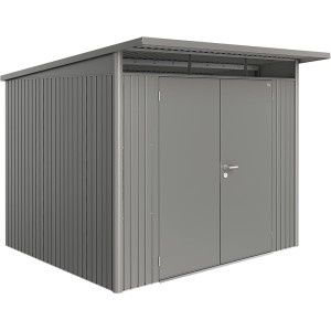 Casetta da giardino in metallo Biohort AvantGarde A6 grigio quarzo-metallizzato con doppia porta.