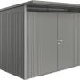 Casetta da giardino in metallo Biohort AvantGarde A6 grigio quarzo-metallizzato con doppia porta.