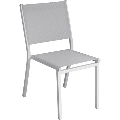 Sedia da giardino impilabile in alluminio bianco e textilene grigio chiaro