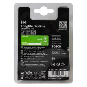 Lampadina auto Bosch GLL Longlife H4, durata fino a 3 volte superiore.