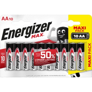 Batterie Energizer Max AA, confezione da 10. Batterie alcaline per dispositivi ad alto consumo.