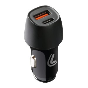 Caricatore auto nero t.b.t. per accendisigari con porta USB e USB-C.