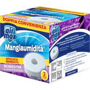 Air Max Mangiaumidità Ricarica Lavanda, 2 tabs per assorbire l'umidità.