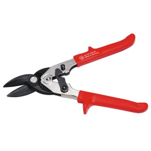 Cesoie per lamiera LUX a taglio destro, 250 mm, con manici rossi e testa di taglio nera.