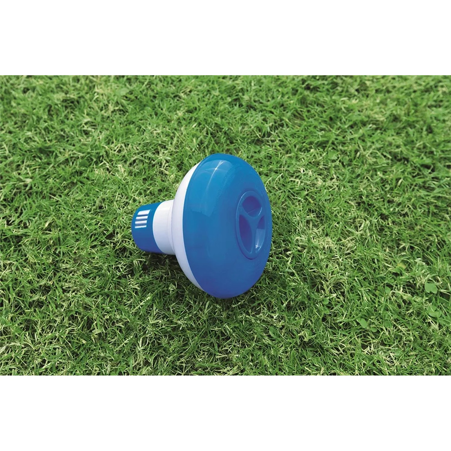 Galleggiante per prodotti chimici Bestway per pastiglie di cloro, blu e bianco.