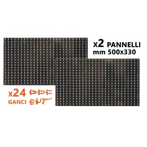 Set di pannelli forati t.b.t. con ganci, ideale per montaggio a parete e porta attrezzi.