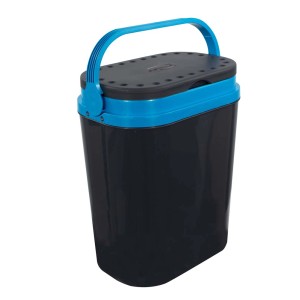 Contenitore da campeggio t.b.t. con manico e coperchio blu, ideale per attrezzatura da campeggio.