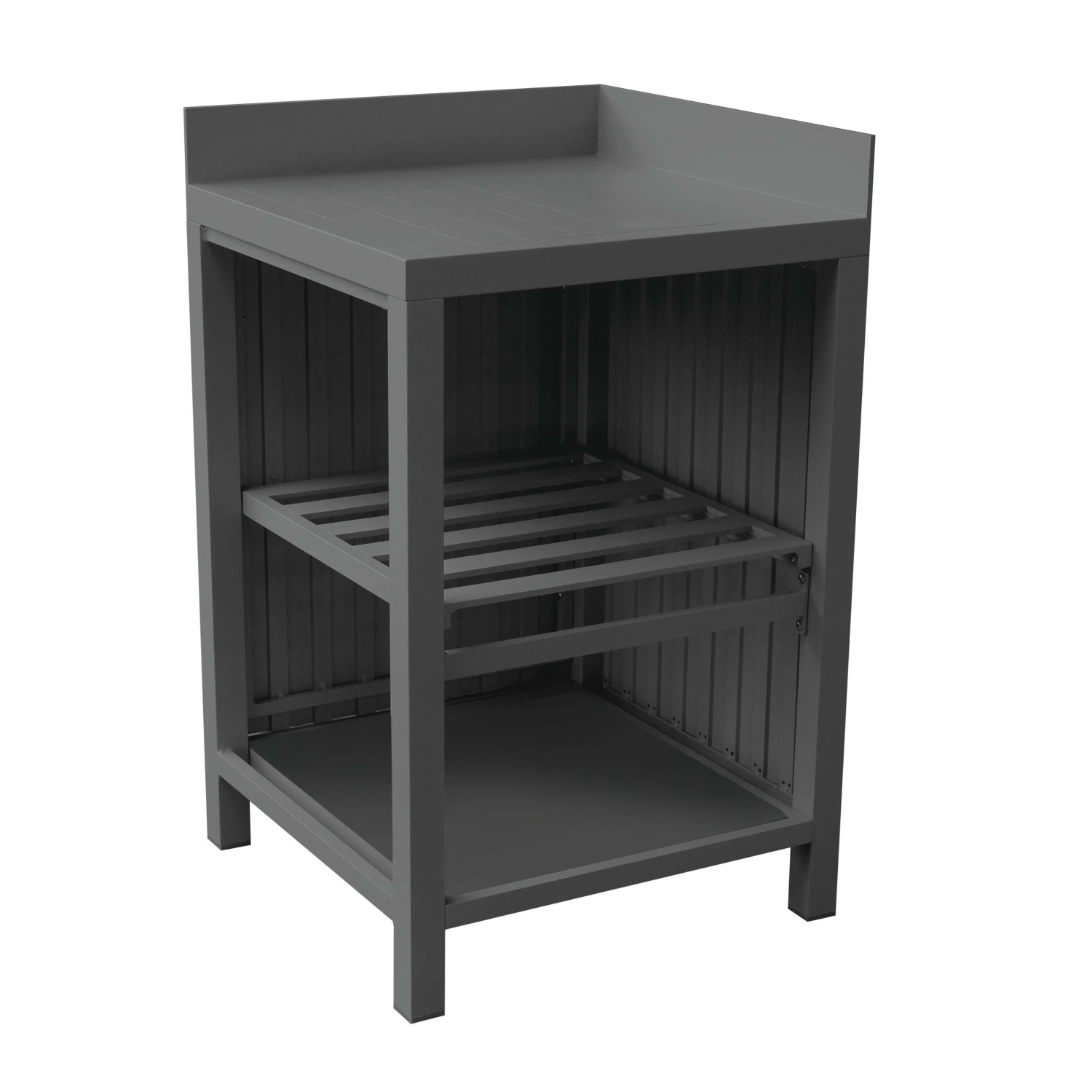 Mobile base grigio Basi Cucina con ripiani per la cucina.