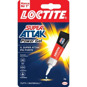Tubo di colla Loctite Super Attak Power Gel, adatto a molti materiali.