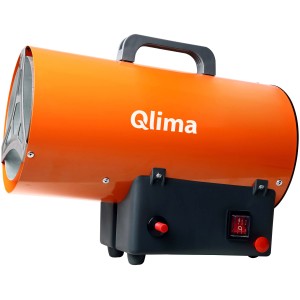 Stufa arancione Qlima con maniglia e comandi.