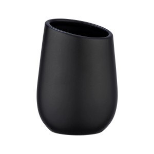 Portaspazzolino nero Wenko Badi in ceramica, 8x11 cm, per bagno e WC.