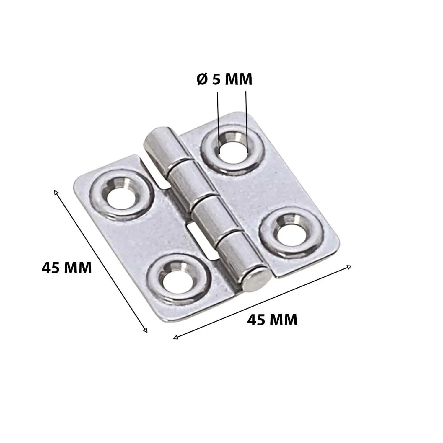 Cerniera in acciaio inox, 45x45 mm, per accessori nautici.