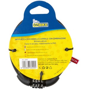 Lucchetto per bici t.b.t. nero con cavo e combinazione numerica. Protezione antifurto ottimale.