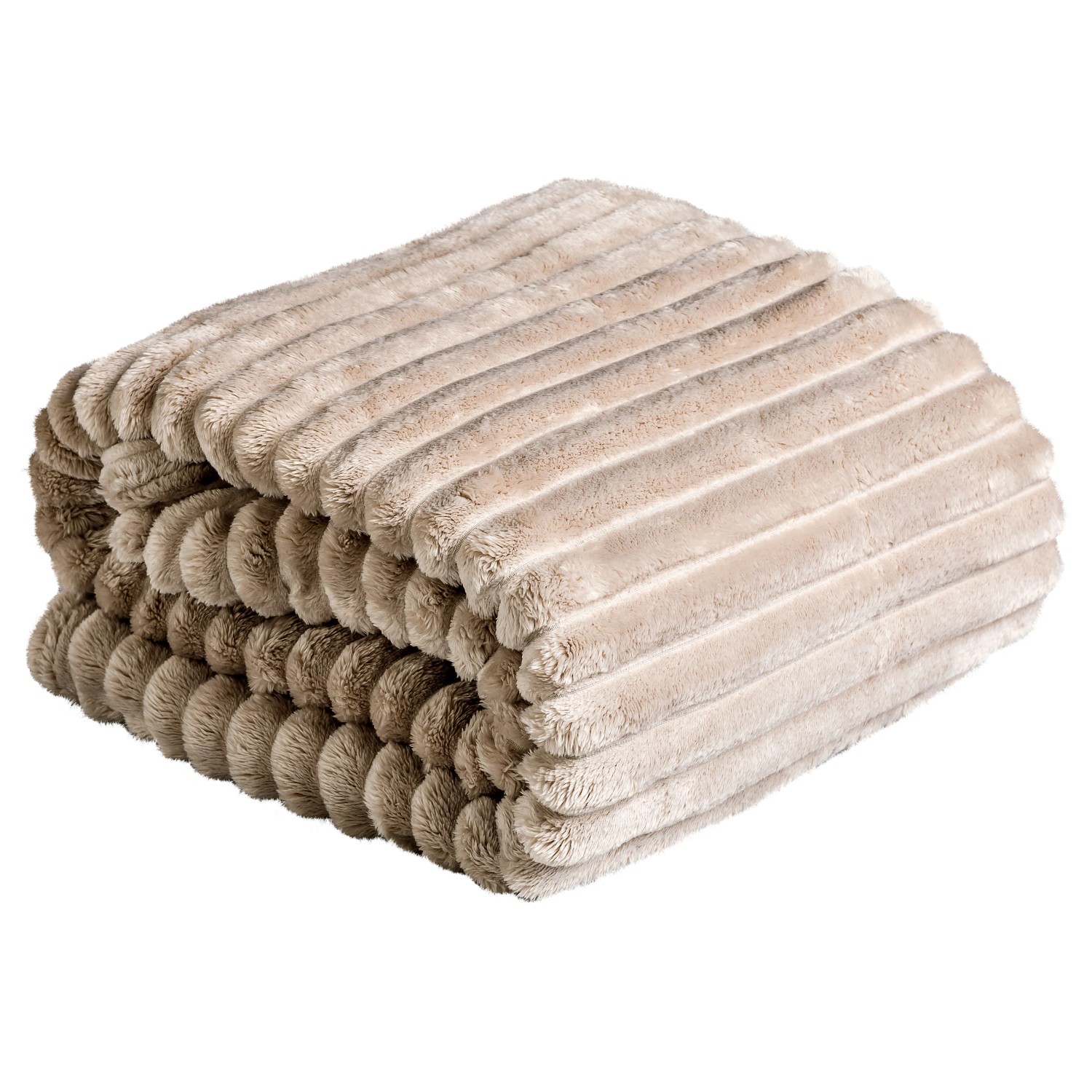 Coperta t.b.t. beige piegata con texture a coste.
