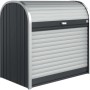 Biohort StoreMax 120 box da giardino in grigio scuro metallizzato con serranda e serratura a cilindro.