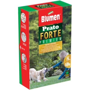 Confezione di sementi per prato Blumen Prato Forte Premium. Ideale per prati. Con cane e bambino sulla confezione.