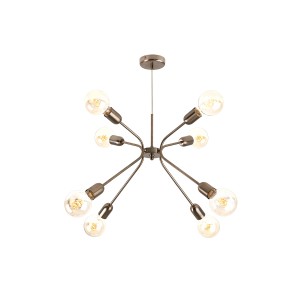 Plafoniere t.b.t. moderna con dieci bracci luminosi e lampadine chiare.