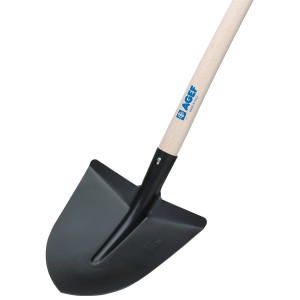 Vanga nera con manico in legno, adatta per giardinaggio e movimento terra.