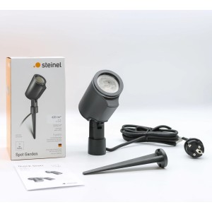 Faretto LED Steinel Spot Garden antracite, faretto da giardino regolabile con picchetto e cavo.