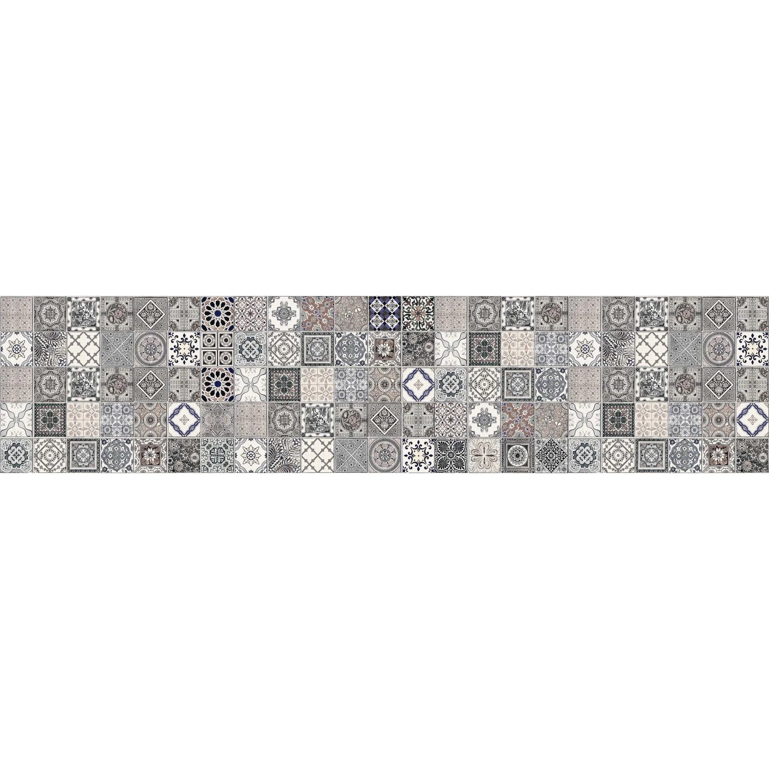 Paraschizzi t.b.t. con motivi orientali nei toni del grigio e del blu.