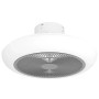 Plafoniera LED t.b.t. bianca con griglia ventola grigia.