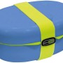 Porta pranzo blu con elastico giallo per campeggio e outdoor.