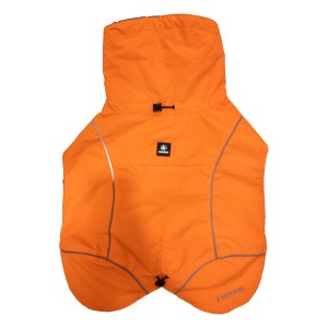 Abbigliamento per cani t.b.t. arancione con cappuccio e dettagli riflettenti.