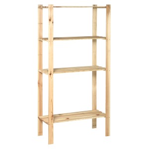 Scaffale a vite in legno OBI, 170x85x40cm, con quattro ripiani in legno di conifera chiaro.