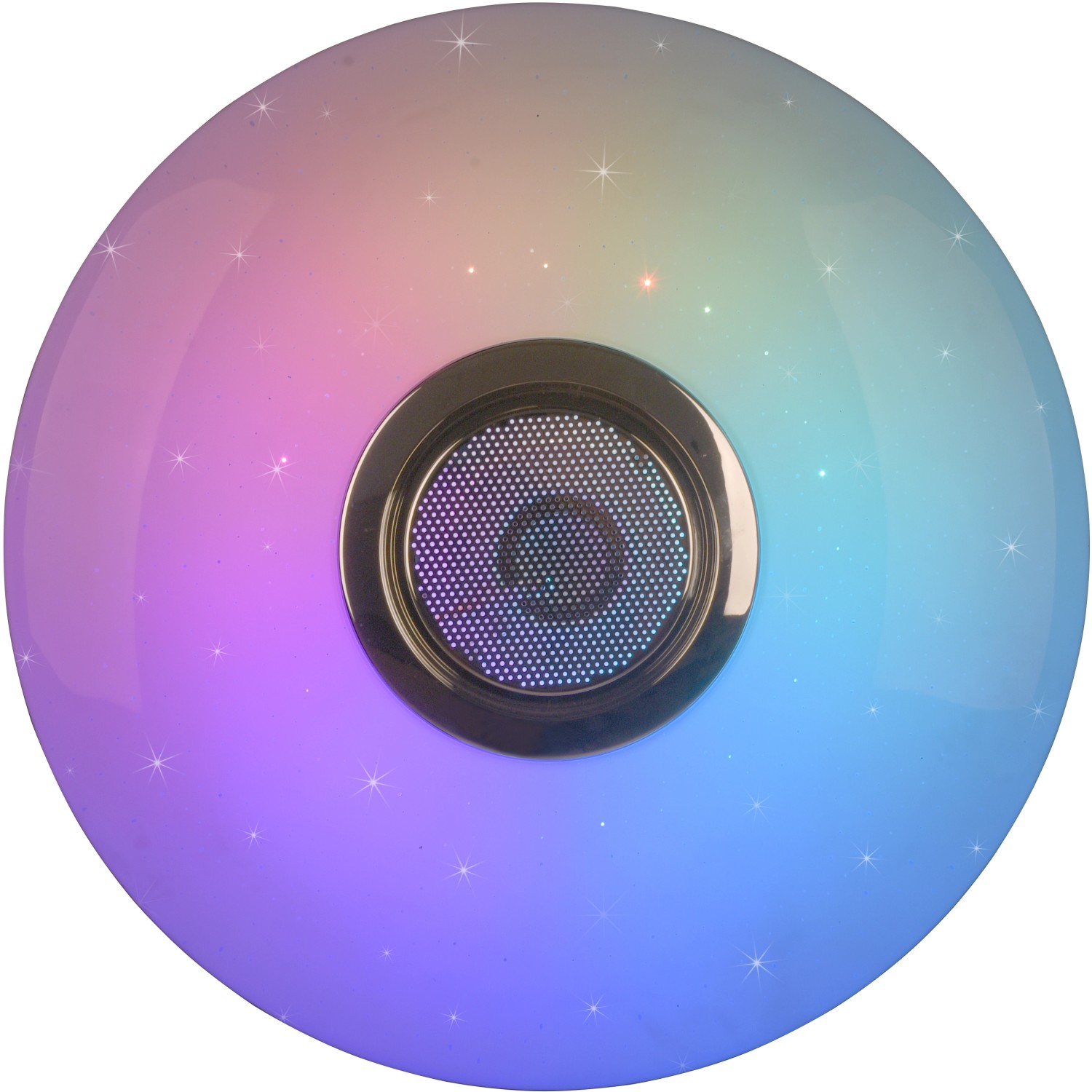 Plafoniera LED bianca Musica con altoparlante e cambio colore per un'illuminazione d'atmosfera.
