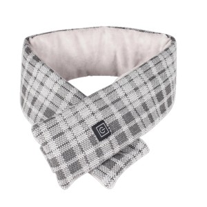 Accessorio t.b.t.: Scaldacollo riscaldato a quadri grigi con pulsante di accensione.