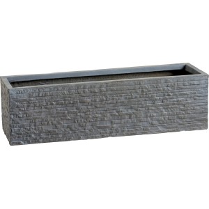Fioriera antracite Valsonne con texture a coste, 22x69x22 cm, per uso esterno.