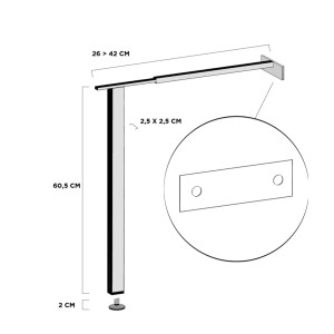 Disegno tecnico di un supporto per lavabo t.b.t. con dimensioni.