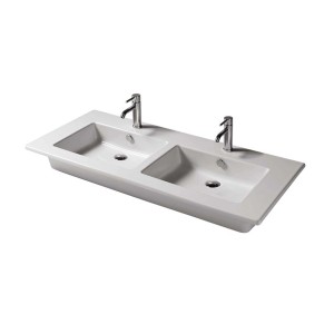 t.b.t. doppio lavabo da appoggio bianco con due rubinetti.