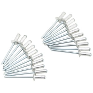 Diversi rivetti ciechi multi-range LUX (3,2 mm x 9,5 mm) in alluminio e acciaio.