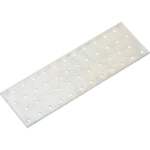Connettore piatto zincato rettangolare (240x80 mm) con fori per costruzioni in legno e mobili.