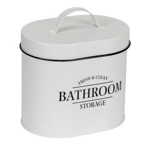 Box da bagno ovale bianca Wenko Pali con coperchio e manico in bambù, contenitore per il bagno.