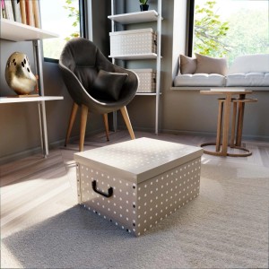 Baulotto in cartone Rivoli beige a pois bianchi 50x40x25 cm