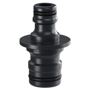 Connettore nero t.b.t. per sistemi di irrigazione.