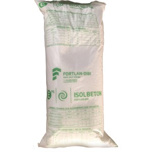 Sacco di materiale isolante t.b.t., cellulosa, colore bianco.