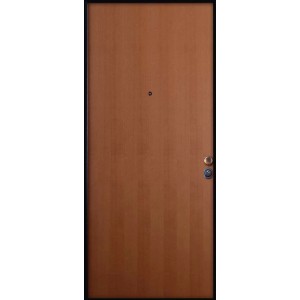 Porta blindata marrone (t.b.t.) con telaio nero e spioncino. Ideale come porta d'ingresso.