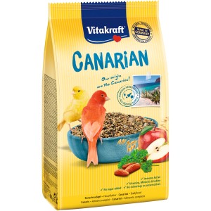 Vitakraft Canarian mangime per uccelli, confezione da 800g con canarini, mela e semi.