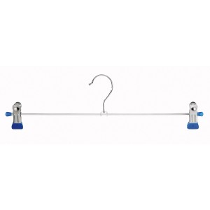 Gruccia con clip, confezione da 2, acciaio cromato con clip rivestite in PVC blu, per pantaloni.