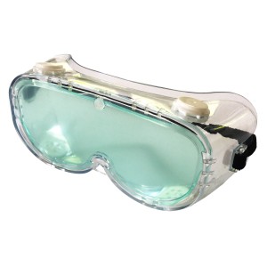 Occhiali di protezione t.b.t. con montatura trasparente e lenti verdi.