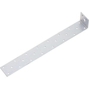 Ancoraggio piatto in acciaio zincato, 285 mm, per strutture in legno su cemento, con fori.