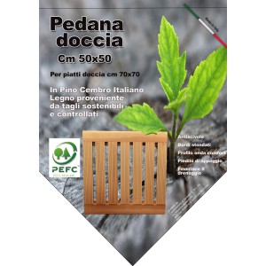 Tappetino doccia in legno per accessori doccia, antiscivolo e con bordi arrotondati.