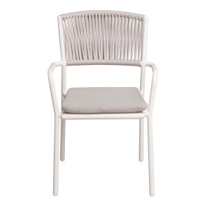 Sedia giardino contract C-braccio alluminio bianco corda sabbia