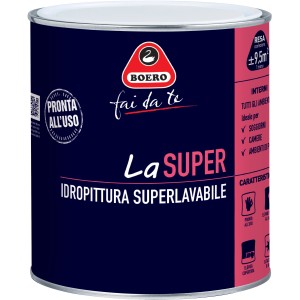 Barattolo blu scuro di pittura per interni "La Super" di Boero, ideale per ambienti domestici.